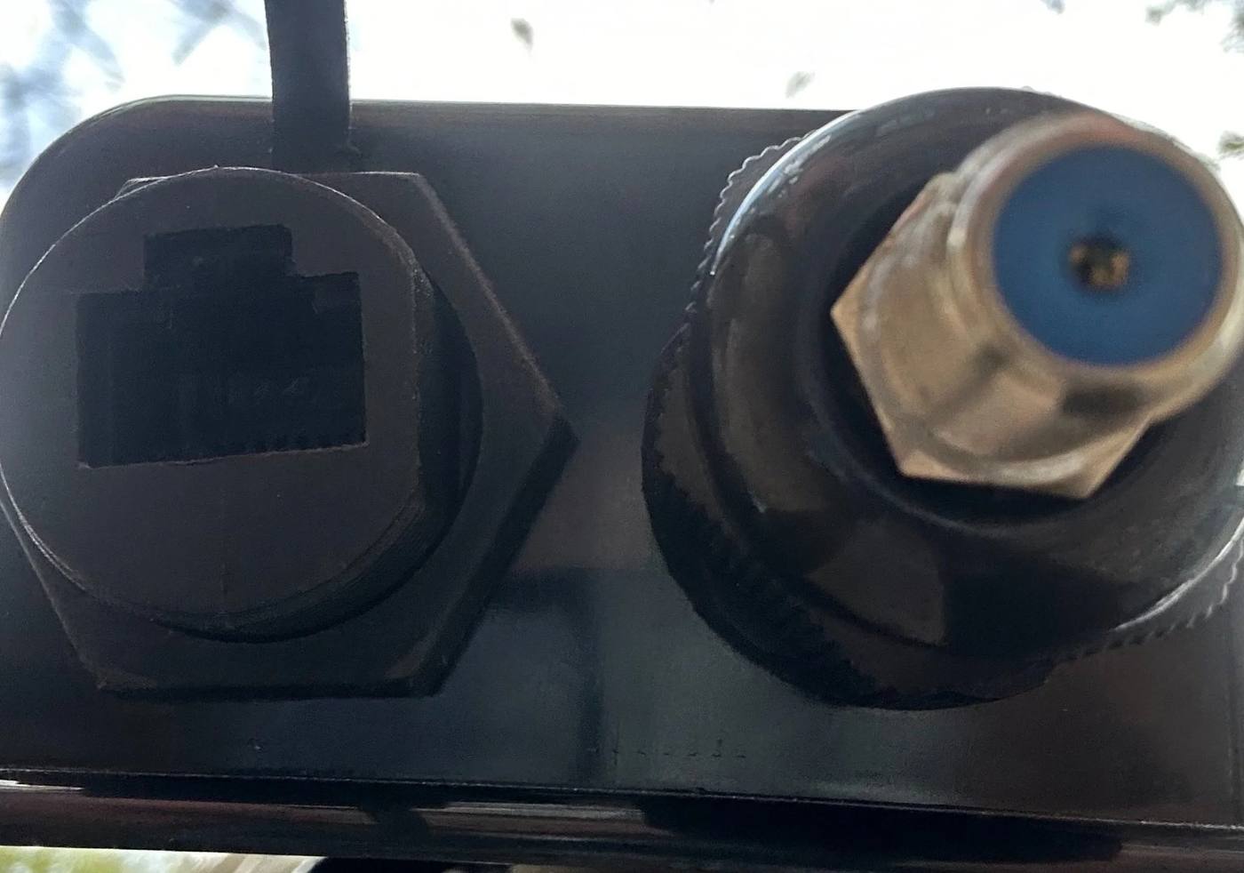 Internet and TV jacks on a site pedestal